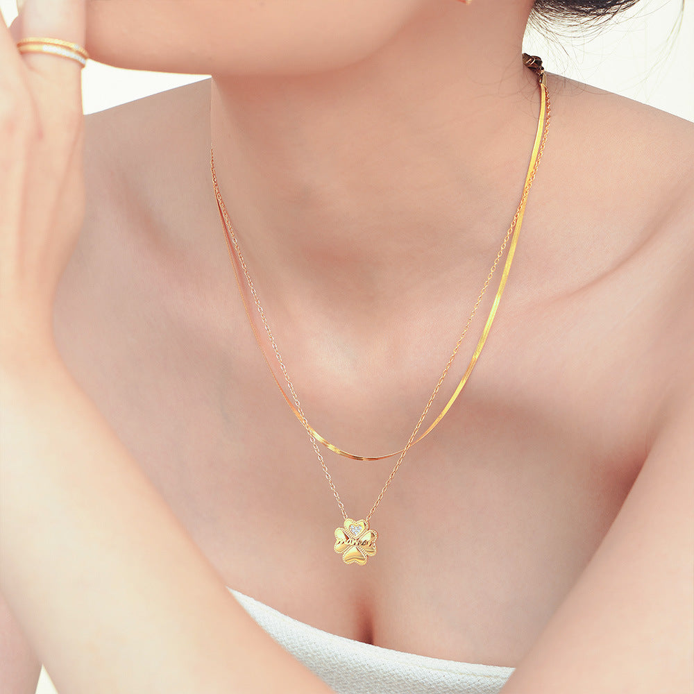 Micro Inlaid Zircon Four-leaf Flower Clavicle Necklaces