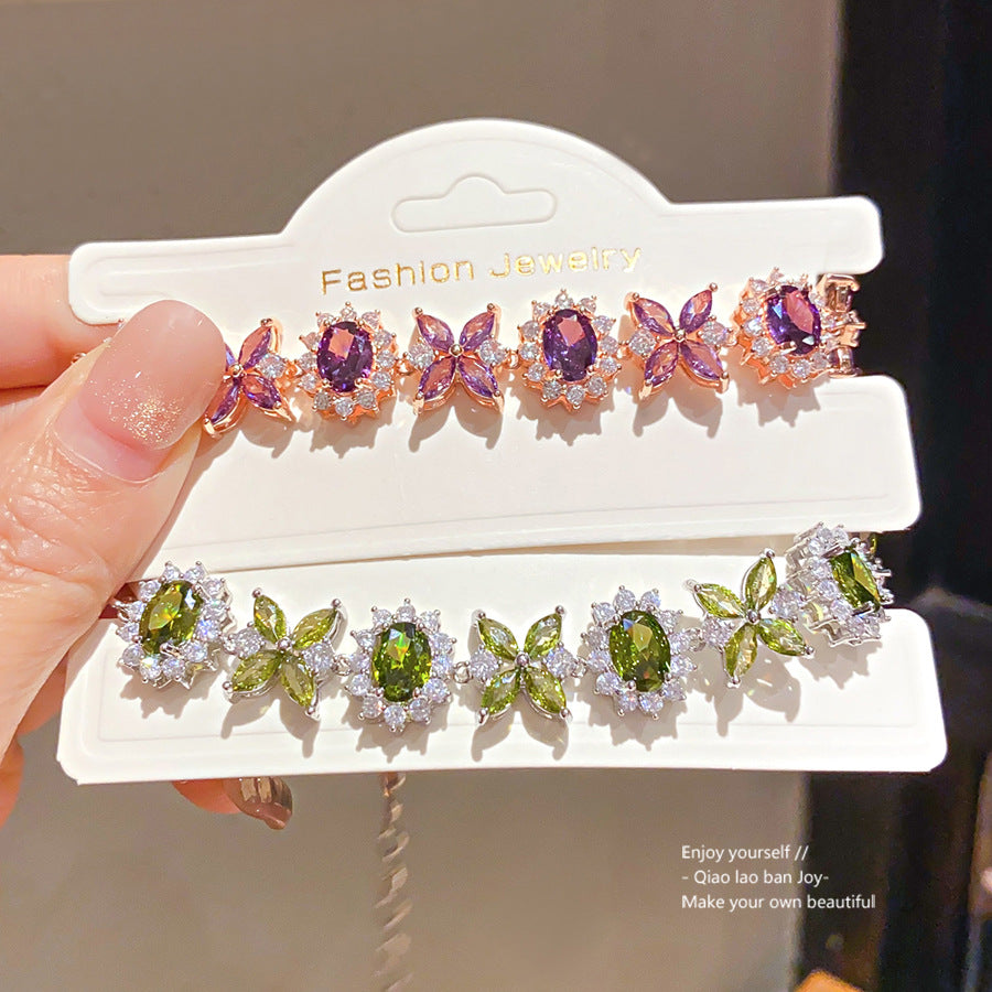 Women's Zircon Oval Flower Unique Design Simple Fashion Exquisite Light Luxury Bracelet