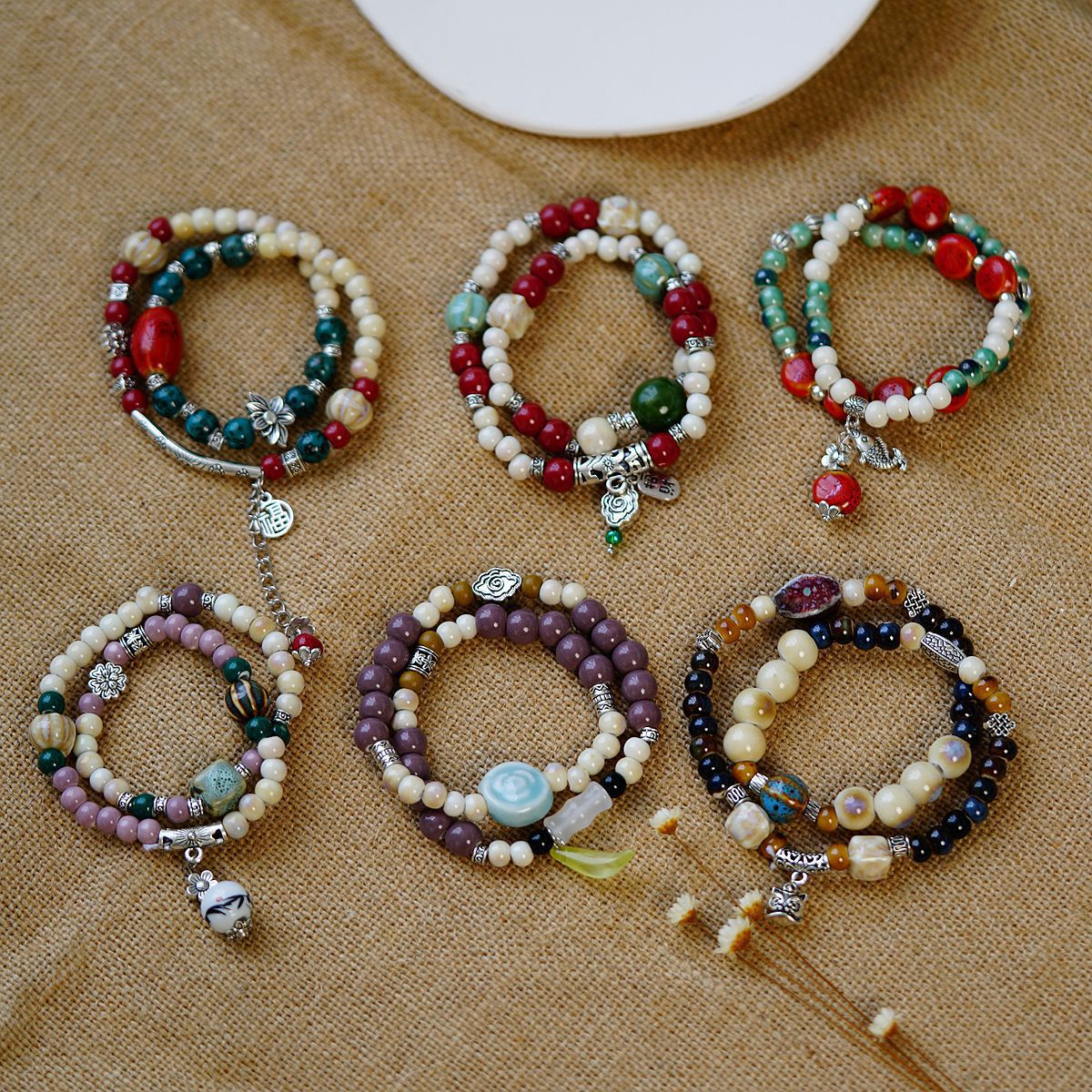 Women's Style Double Ceramic Ethnic Artistic Strictly Rings