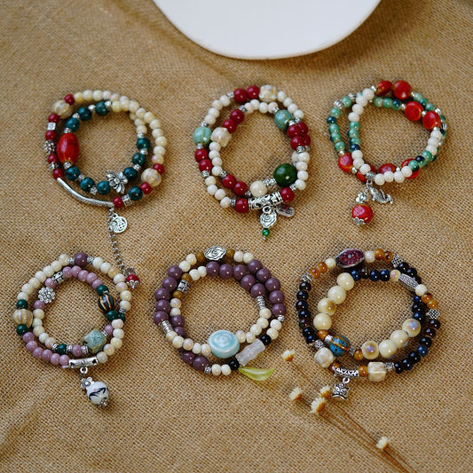 Women's Style Double Ceramic Ethnic Artistic Strictly Rings