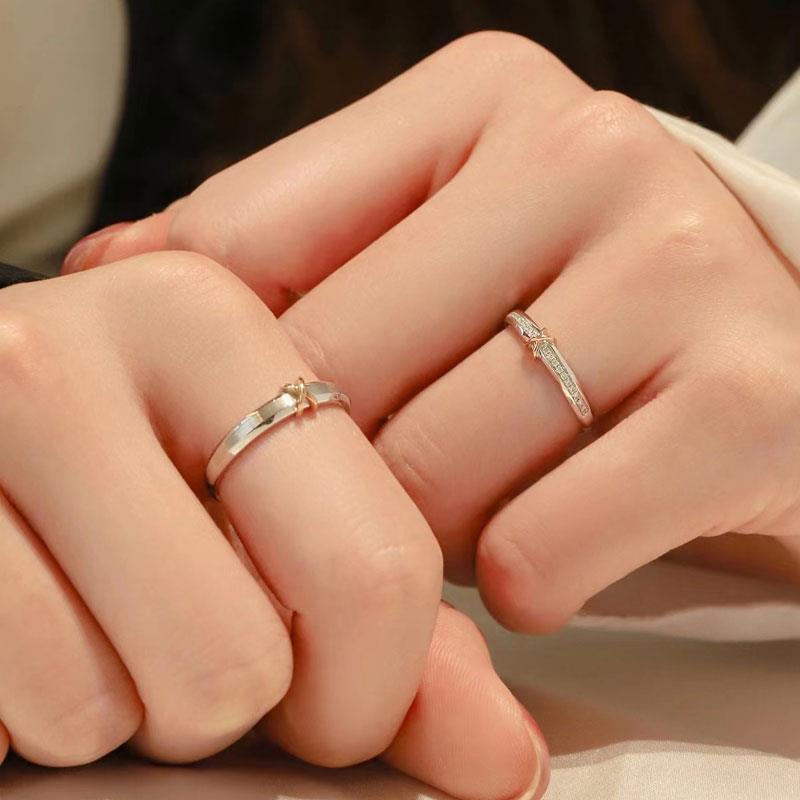 Women's & Men's Couple Simple Exquisite Unique Color Separation Electroplating Adjustable Valentine's Ring