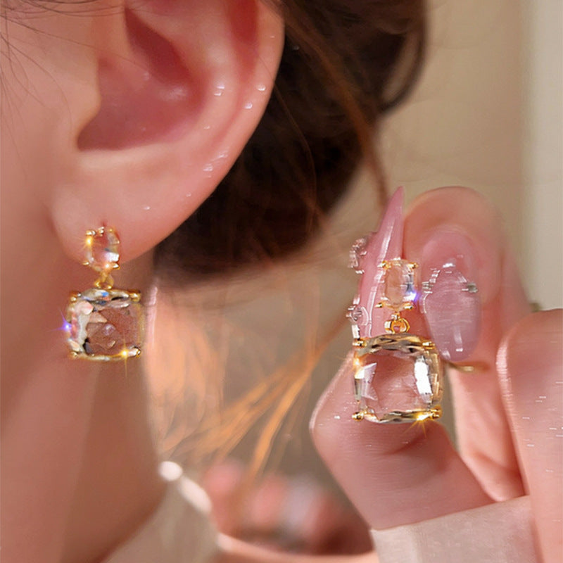 Gold Plated Sier Needle Zircon Round Female Light Luxury Stud Earrings