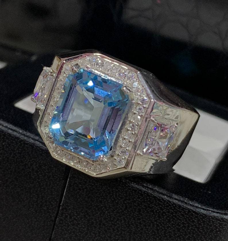 Luxury Square Sea Blue Zircon Week Rings