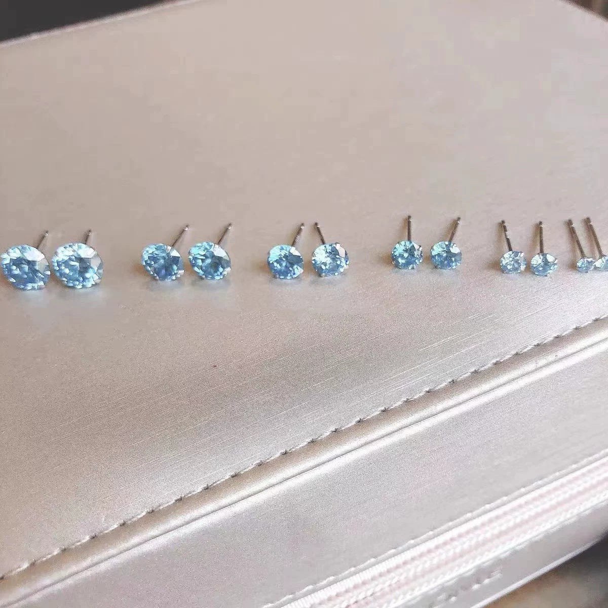 Small Cute Sea Blue Zircon Simple Ear Stud Earrings