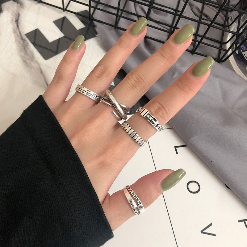 Women's & Men's Punk Heavy Wide Face Abstract Art Open Distressed Street Tide Ring