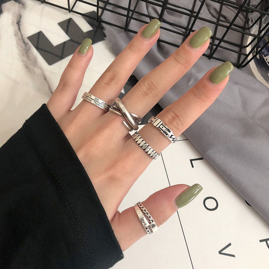 Women's & Men's Punk Heavy Wide Face Abstract Art Open Distressed Street Tide Ring
