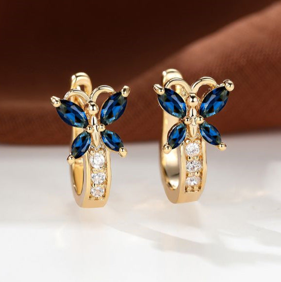 Women's Vintage Pastoral Style Edge Inlaid Zircon Small Butterfly Clip Earrings