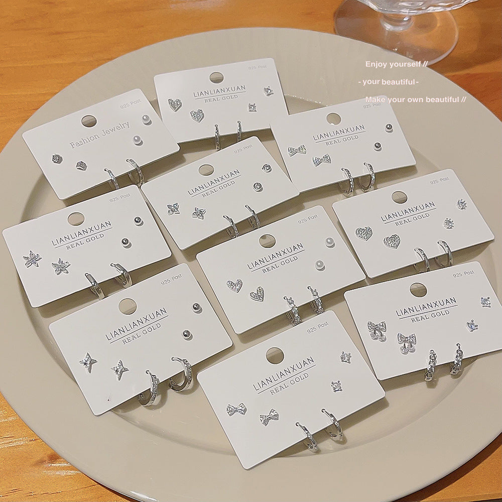 One Card Three Pairs Of Ear Sterling Sier Needle Rings