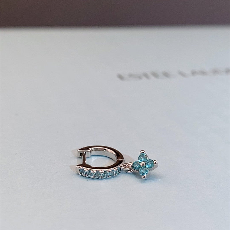 Women's Pa Green Zirconium Umbilicaria Bone Nail Collection Zircon Four-leaf Flower Stud Earrings