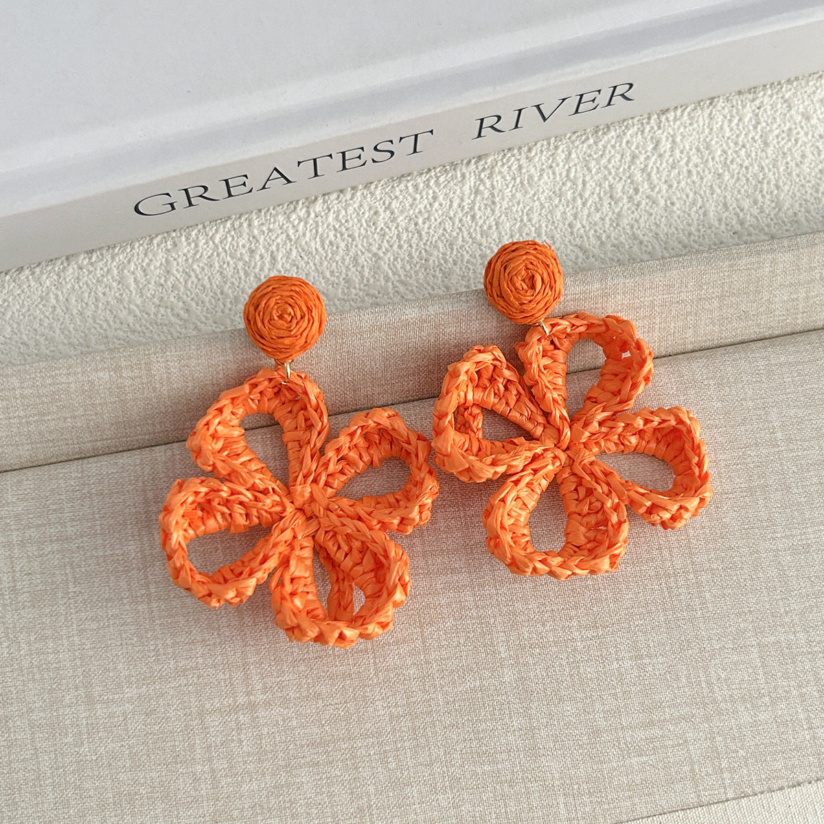 Women's Summer Tassel Flowers Hand-woven Raffia Vacation Style Earrings