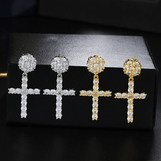 Hip Hop Full Diamond Cross Eardrops Male Earrings