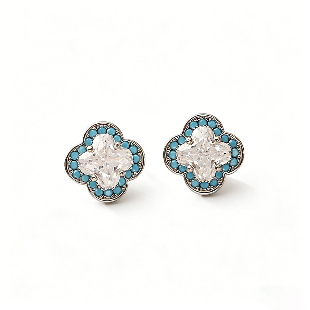Clover Zircon Retro Style Fashion Exquisite Petite Female Stud Earrings