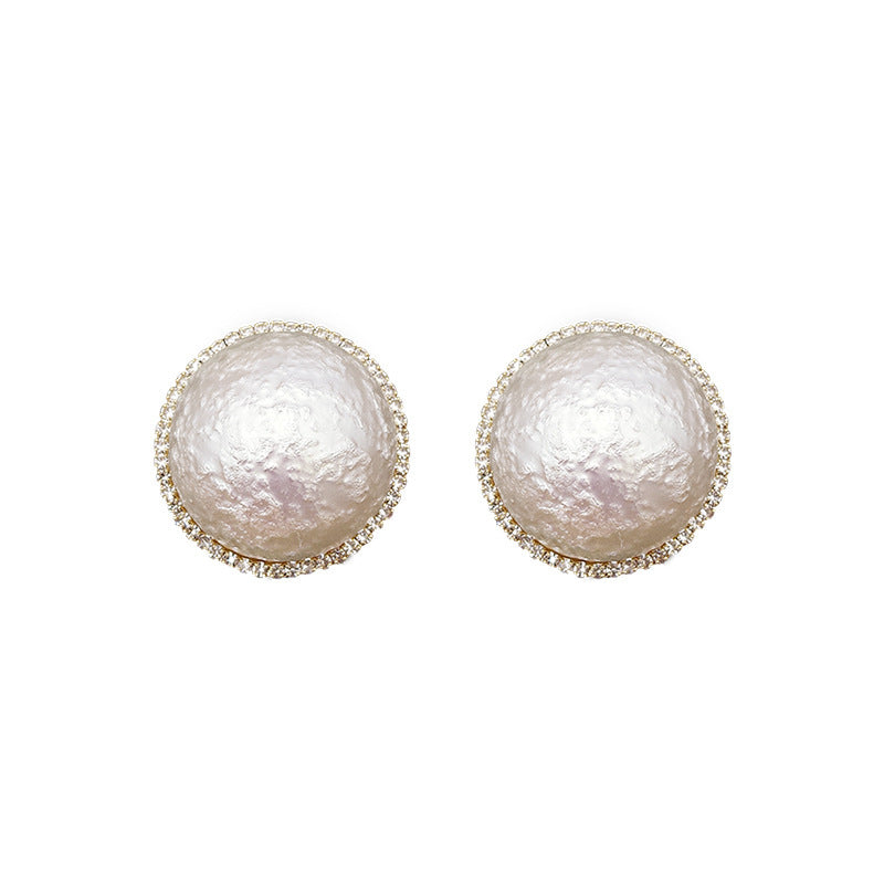 Crack Tide Sponge Pearl Sand Button Big Ear Stud Earrings