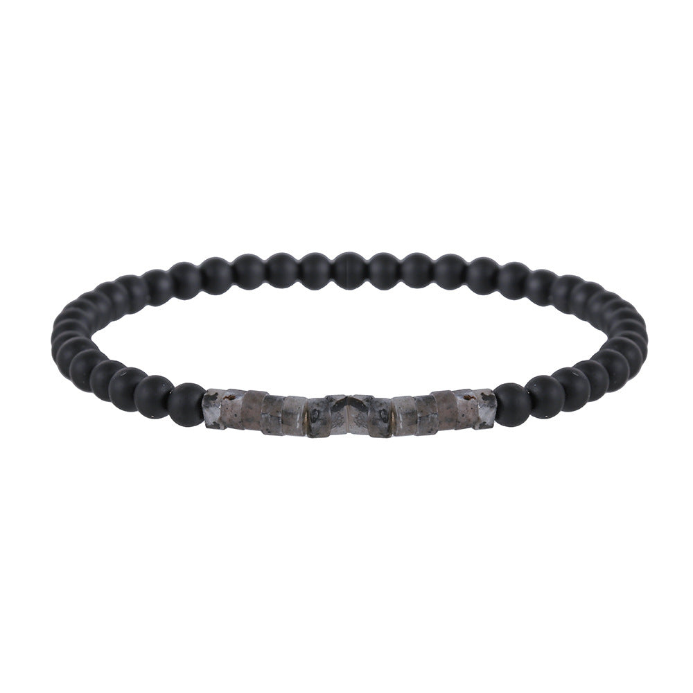 Men's Turquoise Stone Wafer Stitching Extremely Fine Black Frosted Beaded Artistic Rings