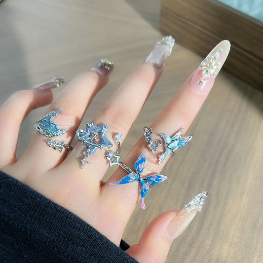 Hot Light Luxury Unique Design Blue Rings