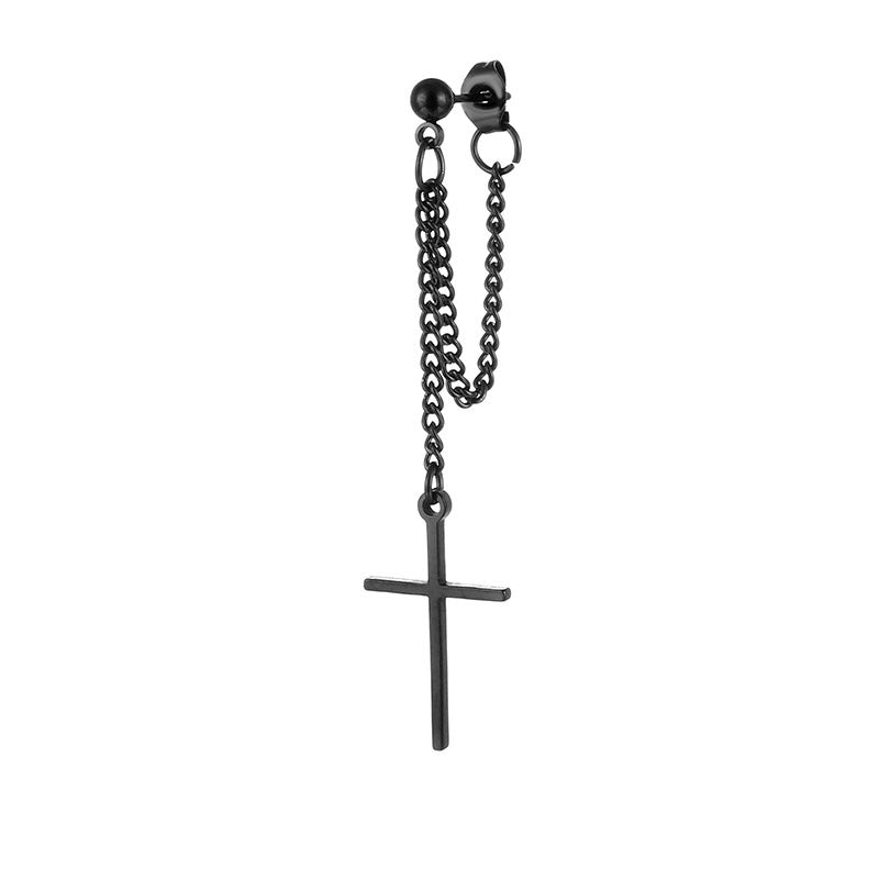 Titanium Steel Cross Chain Gothic Ear Bone Stud Earrings