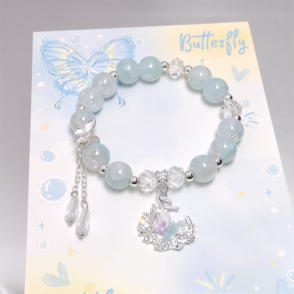Children's Crystal Butterfly Water Drop Female Design Sense Bracelet