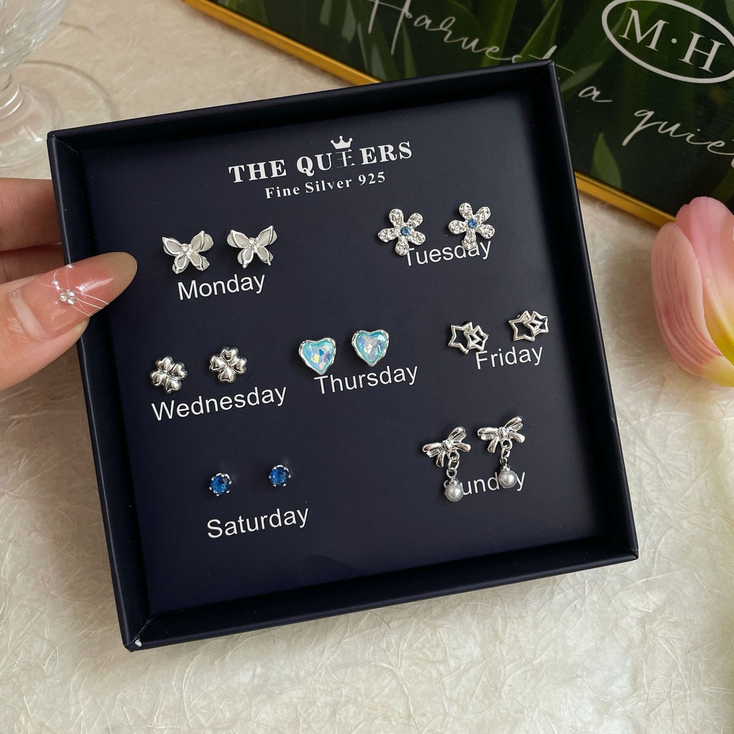One Week Gift Box Fresh Simple Flowers Female Earrings
