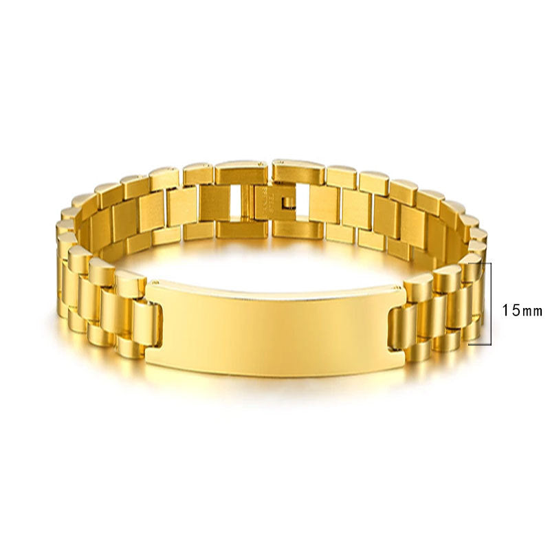 Women's & Men's Adjustable Titanium Steel Curved Can Carve Writing Stainless Gold Bracelet