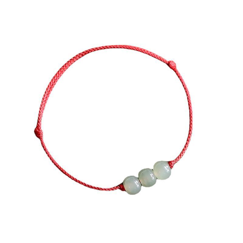 Women's & Men's Life Red Rope Jade Bead Woven Beads Bracelet