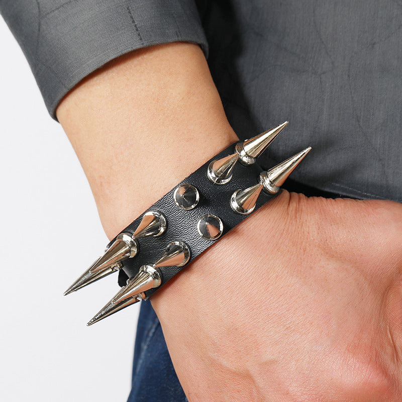 Men's Punk 2 Rows Pointed Nail Leather Bracelets