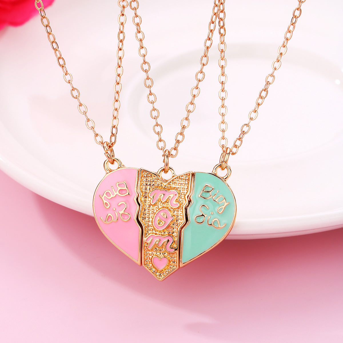 Children's Mother's Day Cartoon Heart-shaped Alloy Dripping Necklaces