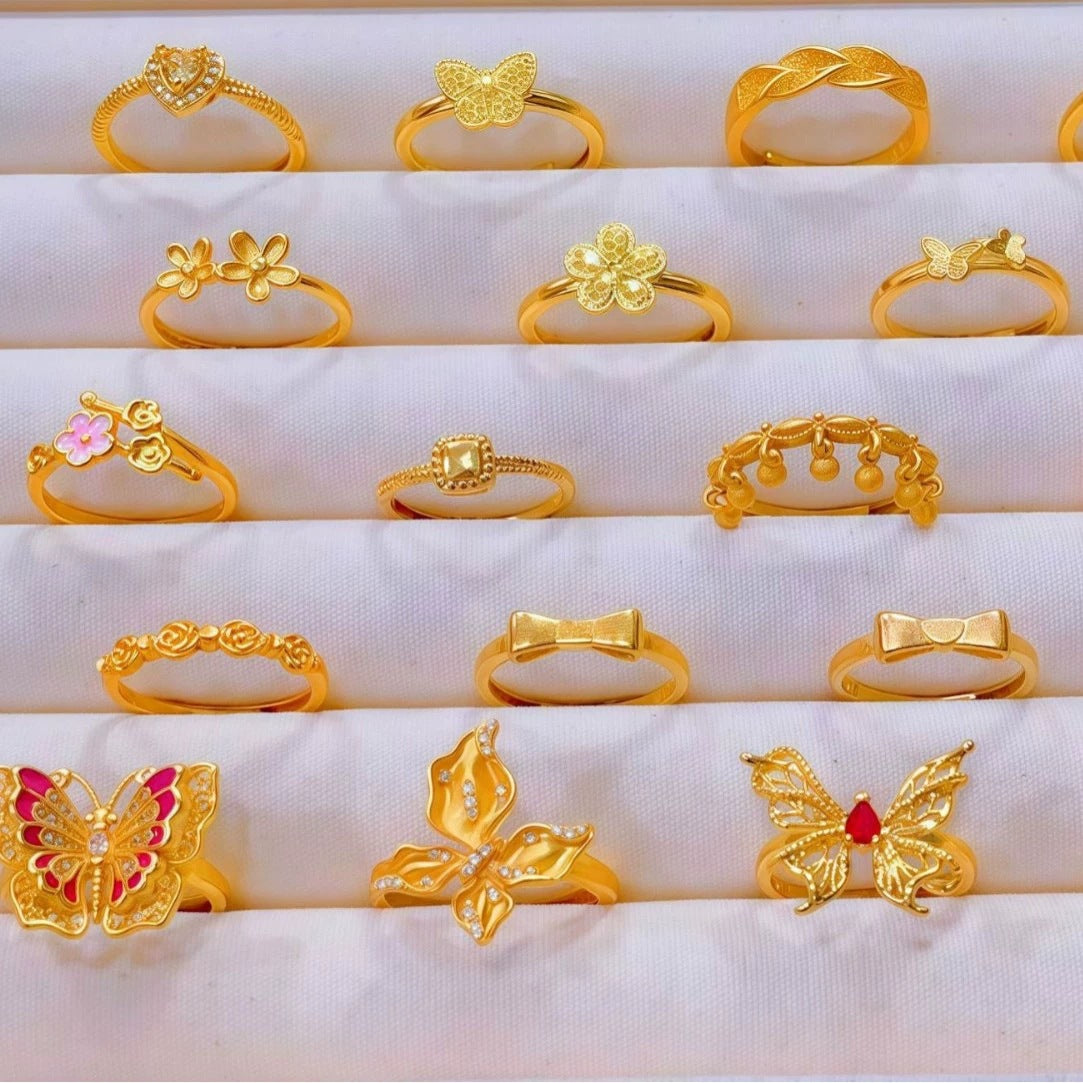 Gold Ancient Brushed Flower Niche Design Light Luxury Open Rings