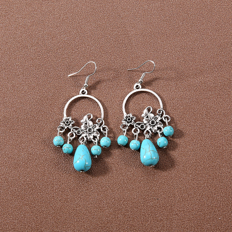 Tassel Turquoise Retro Minority Ethnic Style Graceful Personality Tibetan Earrings