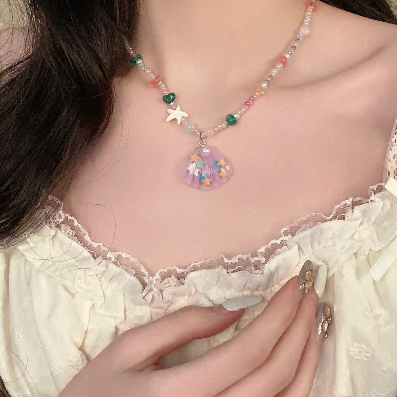 Women's Color Shell Starfish Beaded For Beach Vacation Niche Design Sweet Necklace