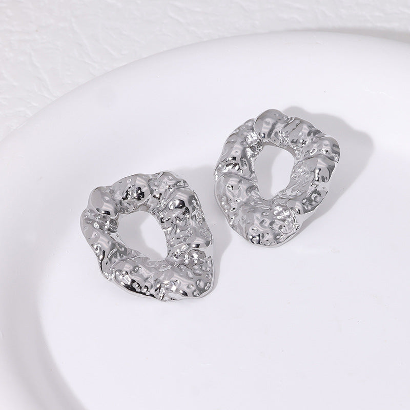 Women's Irregular Hammer Pattern Style Stainless Steel French High-grade Stud Earrings