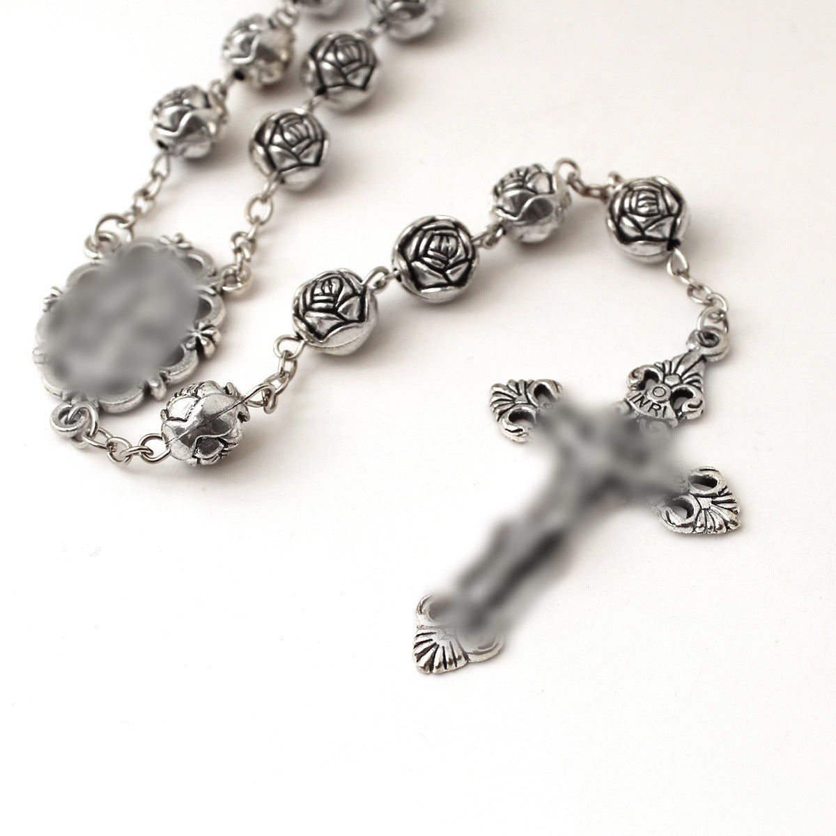 Vintage Rose Bead Cross Handmade Sweater Necklace