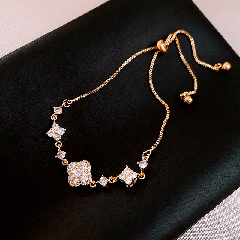 Flower Zircon Light Luxury High Sense Temperament Adjustable Wristband Bracelet