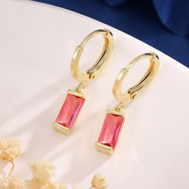 Design Colorful Zircon Ear Xi Birthstones Stud Earrings