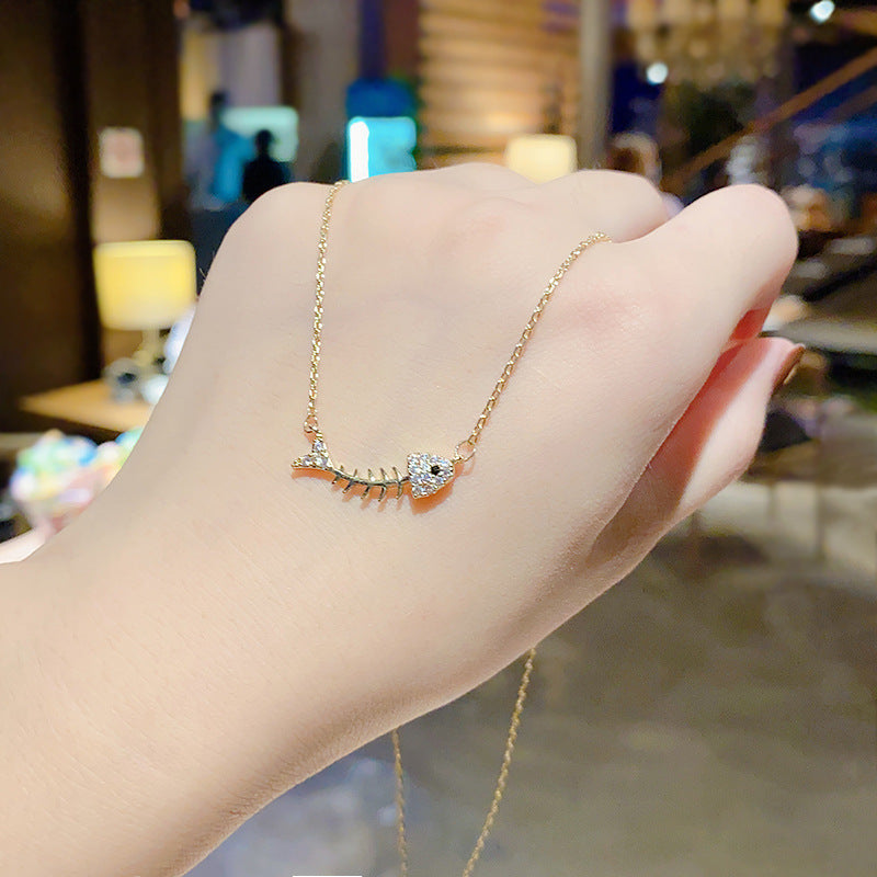 Women's Mori Style Blue Mermaid Tears Fish Cat Clavicle Chain Light Necklace