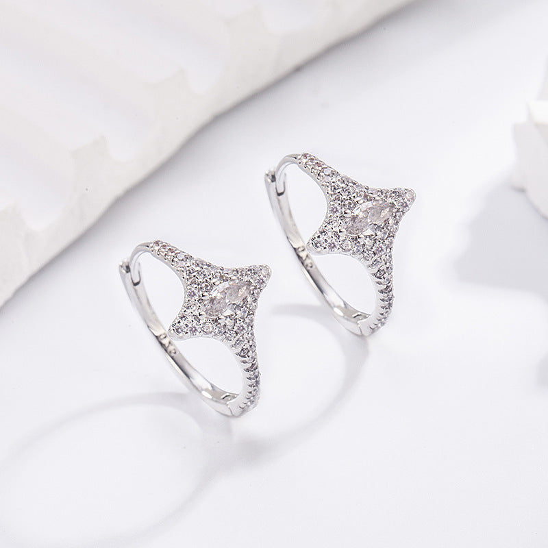 Full Rhinestone Zircon Four Stars Clip High-grade Light Luxury Ear Buckle