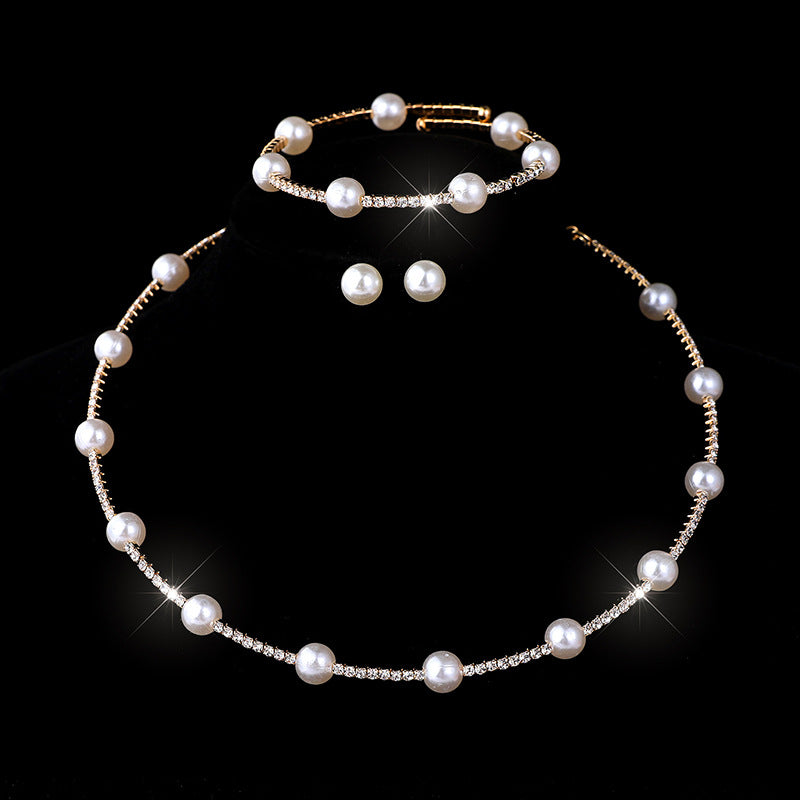 Comfortable Classy Bridal Full Diamond Clavicle Jewelry Set