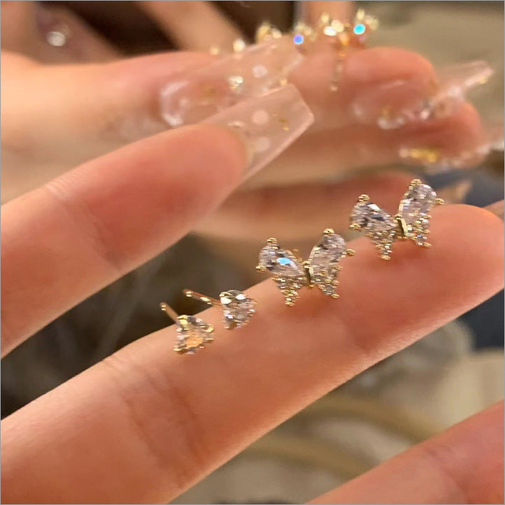 Match Sets Of Cute Finely Inlaid Girly Ear Stud Earrings