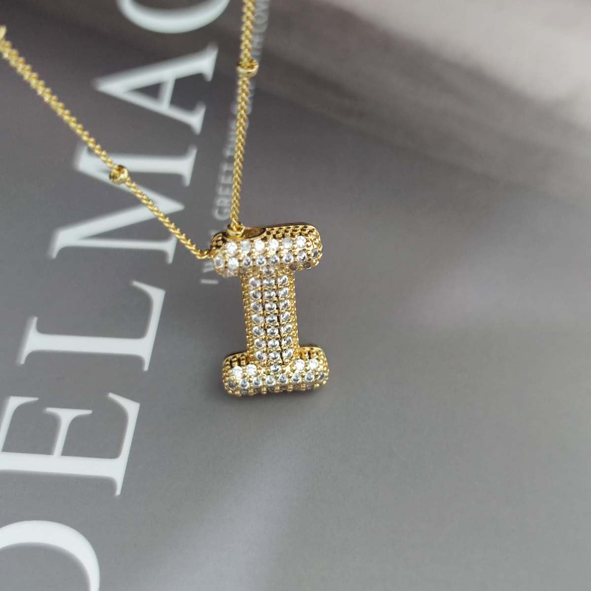 Gold Zircon Chubby Balloon Bubble English Pendants