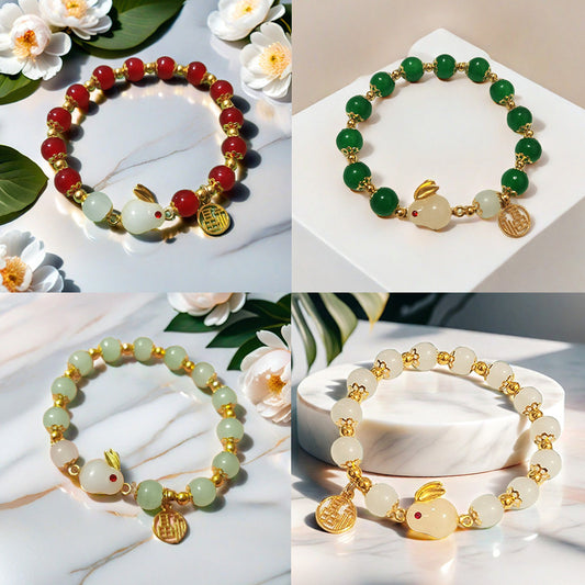 Women's Ancient Chinese Style Jade Hare Fu Bracelets