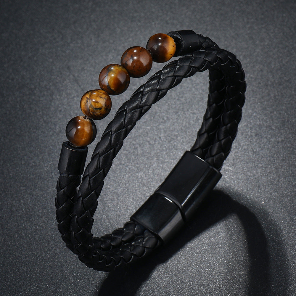 Men's Retro Simple Woven Natural Stone Leather Bracelets