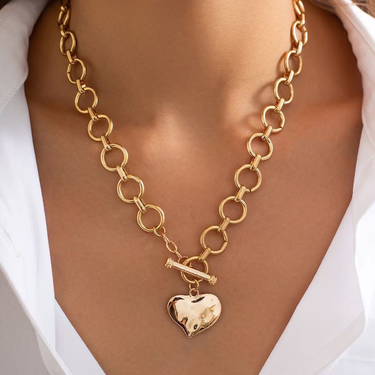Simple Punk Metal Cross Female Button Chain Necklaces