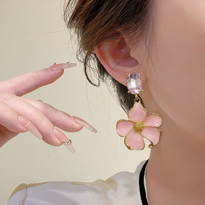 Retro Affordable Luxury Dripping Oil Pink Earrings