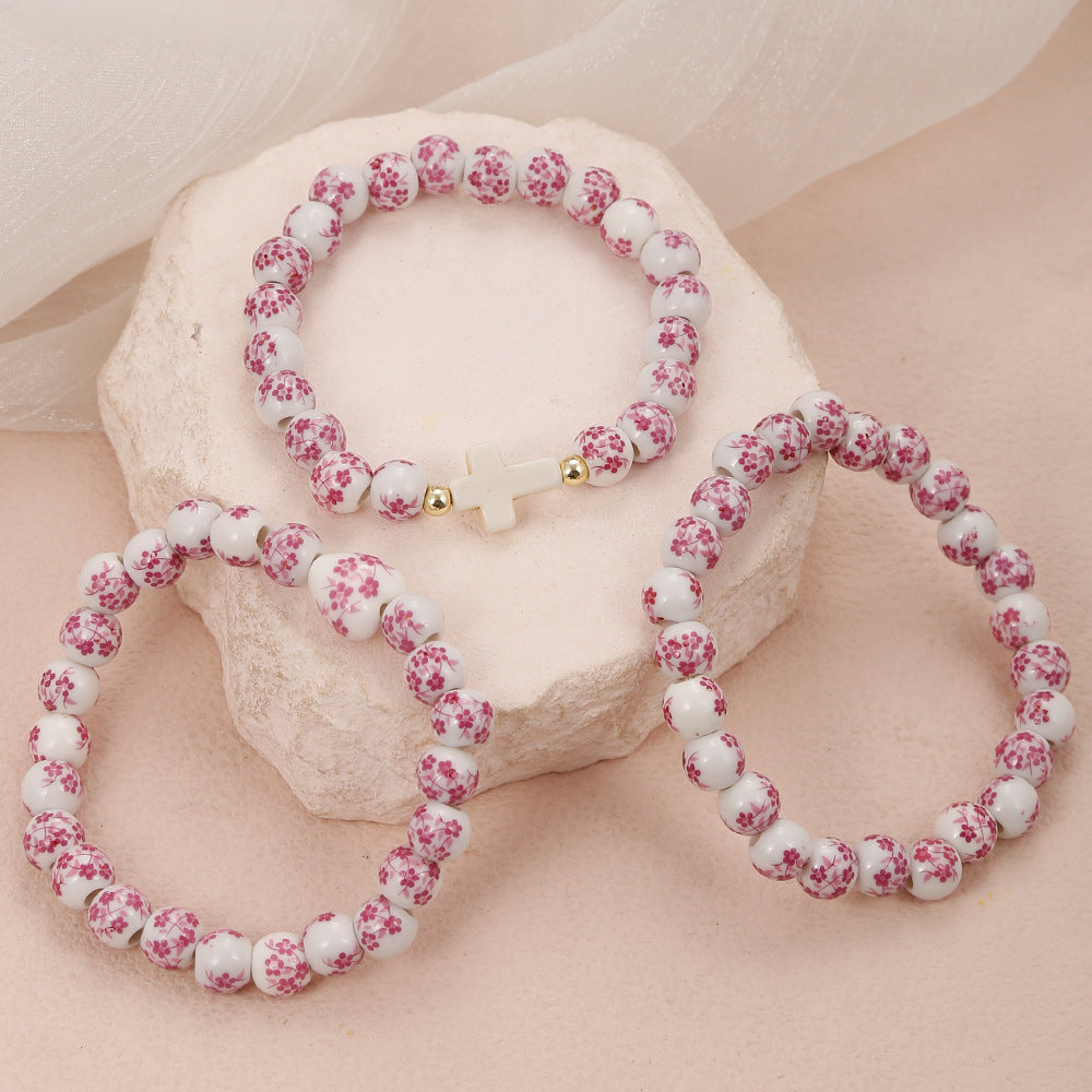 Women's & Men's Blue White Porcelain Ceramic Pattern Love Bracelets