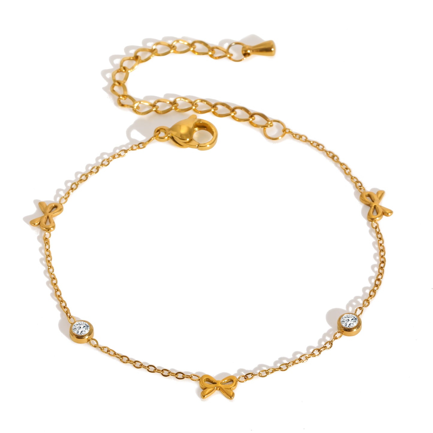 Women's Stainless Steel Flat Cross Chain Zircon Bow Bracelet