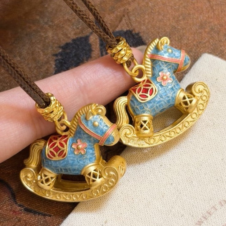 Cute Pink Blue Wooden Copper Coin Sweater Long Female Accessory Necklace