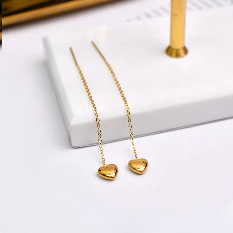 Solid Heart Tassel Peach Gilded Heart-shaped Ear Line