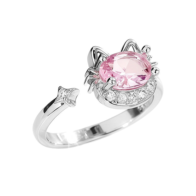 Cat Head Open Exquisite Smart Pink Diamond Ring