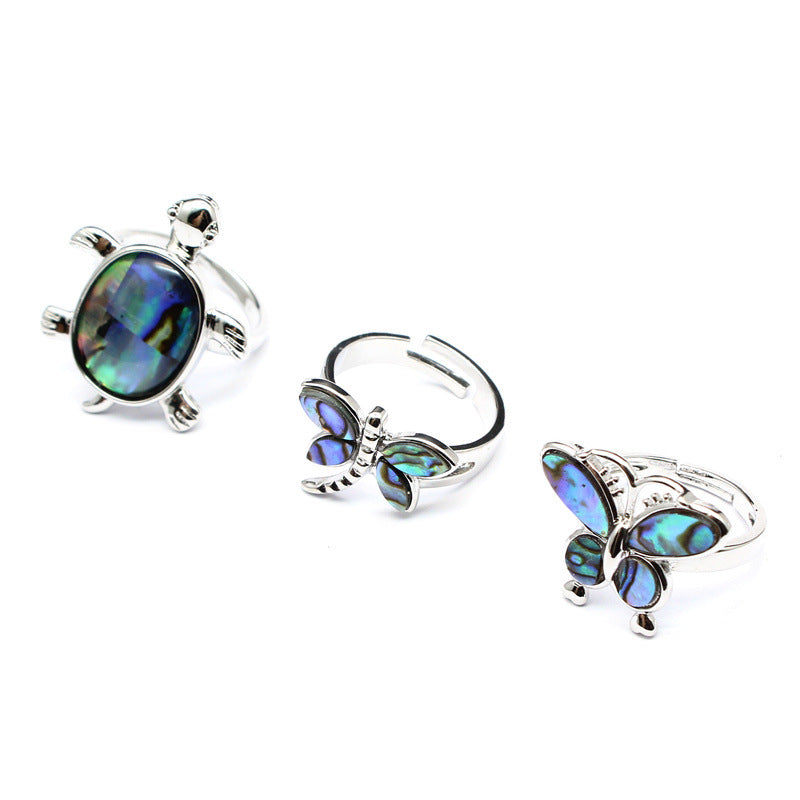 Zealand Abalone Shell Small Turtle Butterfly Rings