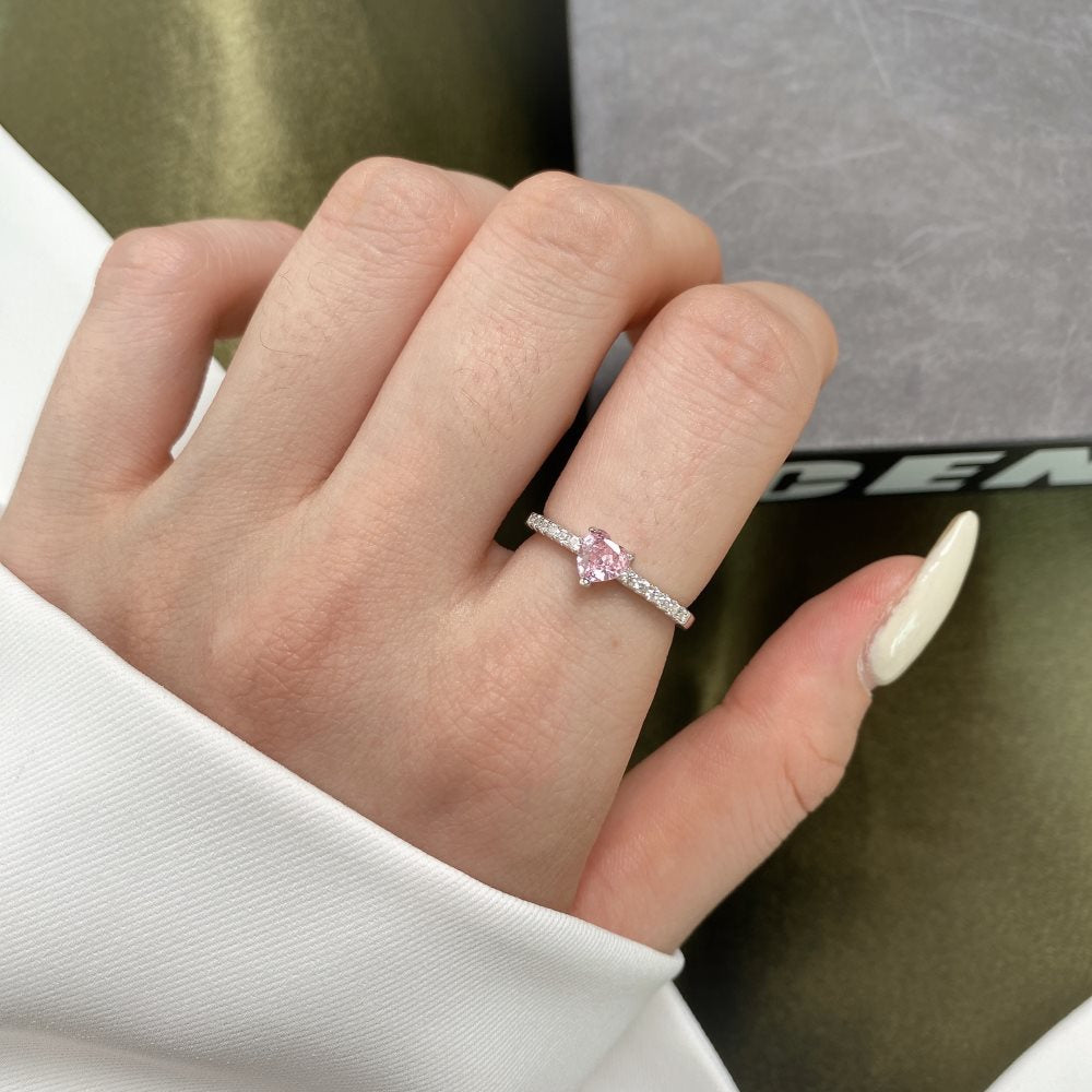 Sterling Sier Female Light Luxury Simplicity Love Carat Simulation Rings