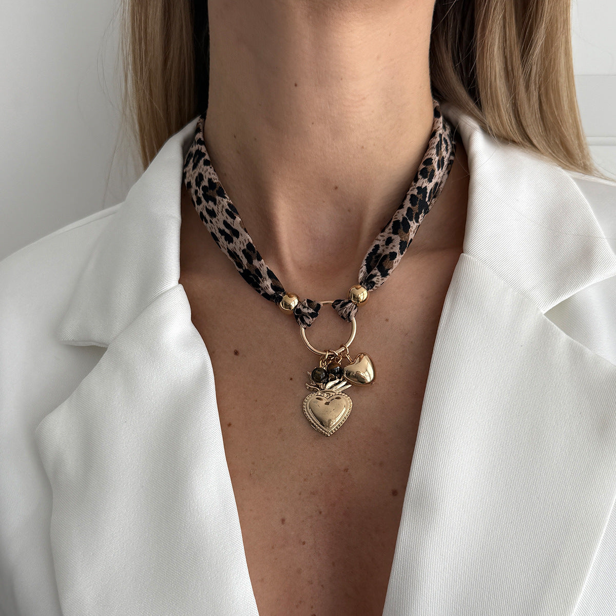 Big Heart Vintage Leopard Print Flannel Necklaces